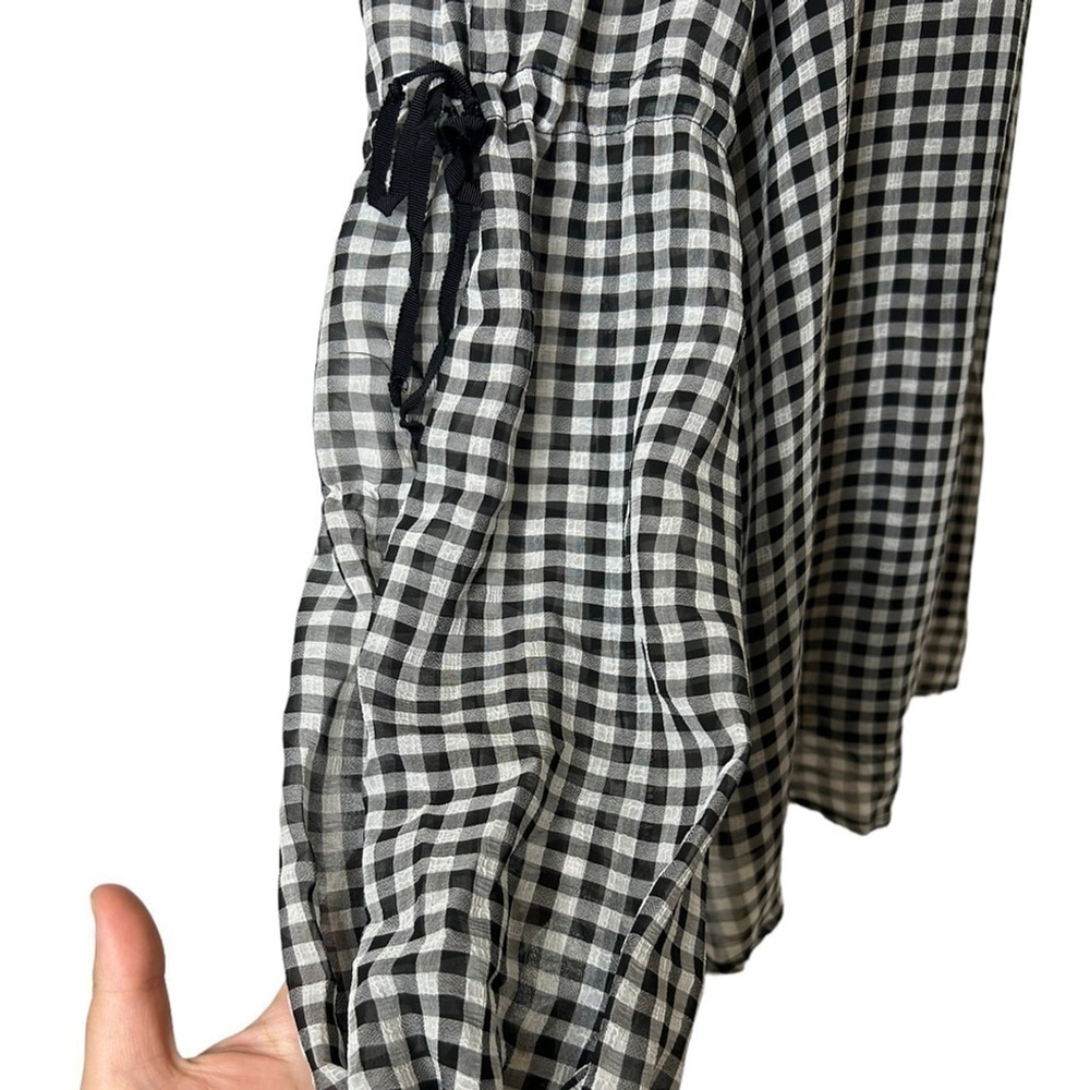 Max Studio Gingham Black White Plaid Long Sleeve Ruffle Tie Sleeve Blouse - Picture 15 of 16